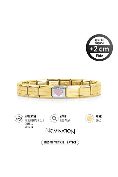 NOMİNATİON Italy Composable Klasik 18k Zirkon Taşlı Pembe Kalp ve Paslanmaz Ç...