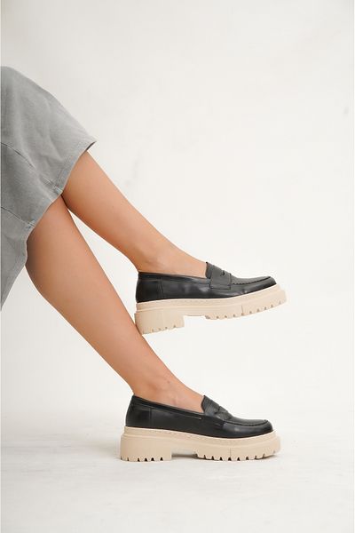 Moda Değirmeni Loafer de damă bej negru - pantofi casual Bg1136-112-0002