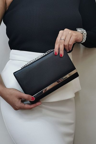 NAZART Γυναικεία τσάντα από ύφασμα Faux Leather Μαύρο βραδινό φόρεμα