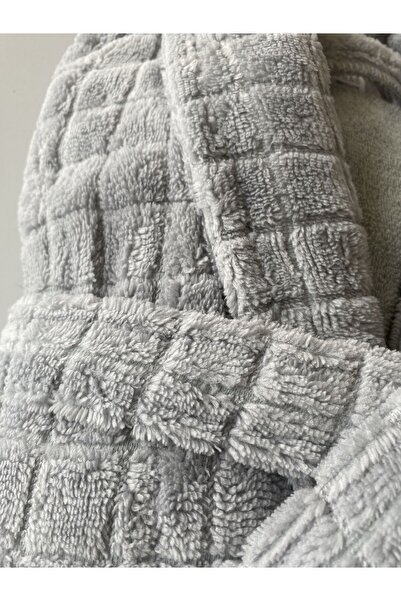 HIZSOY TEKSTİL Ultra Lux Jacquard Bathrobe - Sky Gray