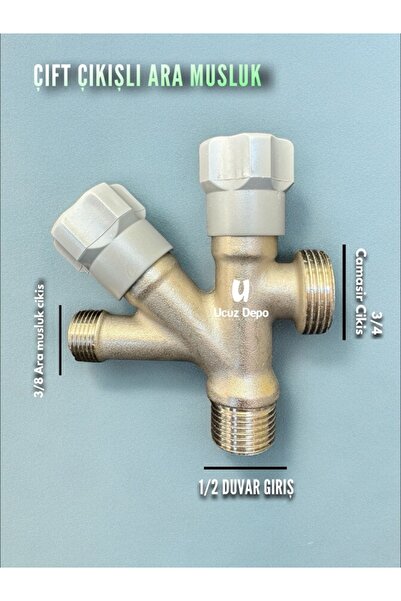 Ucuz Depo Çift Çatallı Çamaşır Makinası Musluğu Ve Ara Taharet Musluğu Çıkışlı