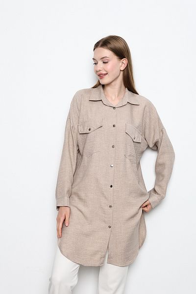 İKLİM LİFE Long Hijab Tunic - Double Pocket, Stone Color