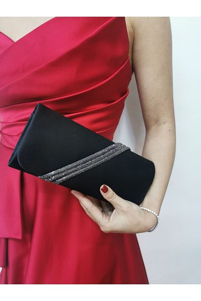 NAZART Γυναικείο πέτρινο μαύρο βραδινό φόρεμα Clutch Portfolio Chain Strap Hand Wedding Engagement Night Shoulder Bag