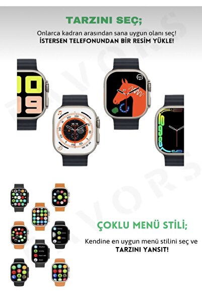 EMİN ENSAR HOME Watch 8 Ultra Smart Watch Akilli Saat 45mm 1.99inc 3 Tus Aktif Saatten Konusma Türkçe Dil T800