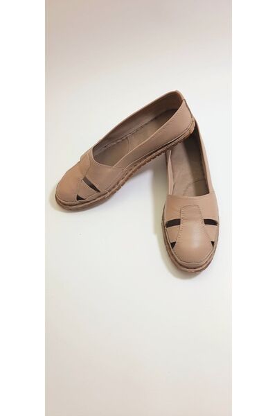 KAPAR Içi Dışı % 100 Hakiki Hakiki Deri Örgülü Krem Babet