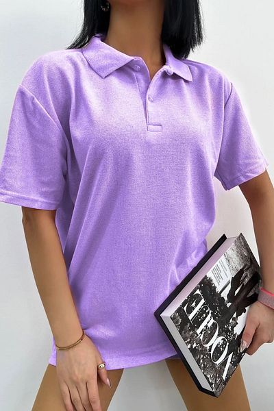 Buteks Tricou cu mânecă scurtă, bumbac, cu nasturi, cu guler polo sport, liliac