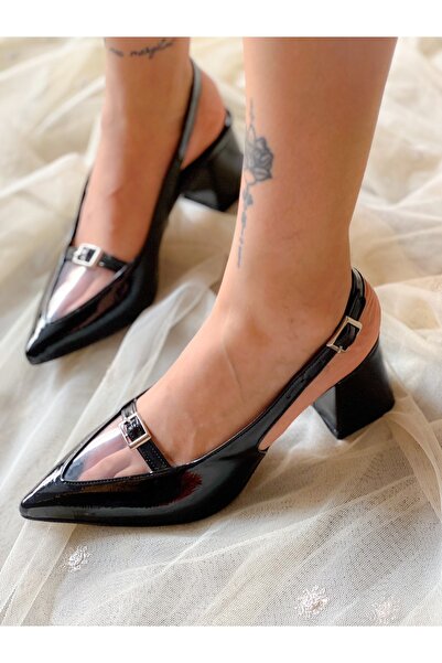 irmona صندل أليس من الجلد الأسود اللامع بإبزيم شفاف