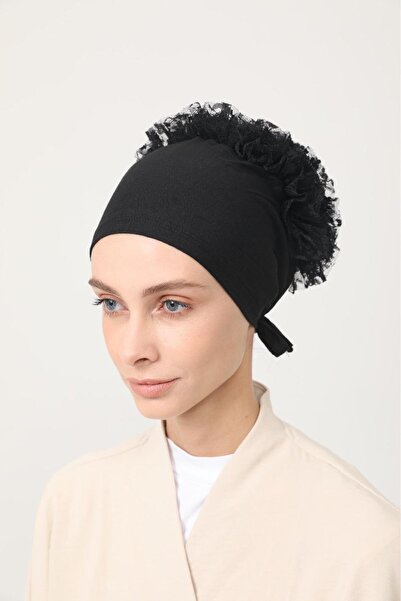 alcanavm بونيه مكشكش للنساء باللون الأسود للحجاب اليومي وغطاء للرأس وعمامة جاهزة