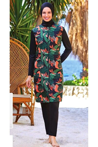 ROZAMAY Αδιάβροχο μαγιό με υφασμάτινο σχέδιο αλεξίπτωτου, πλήρες μαγιό χιτζάμπ