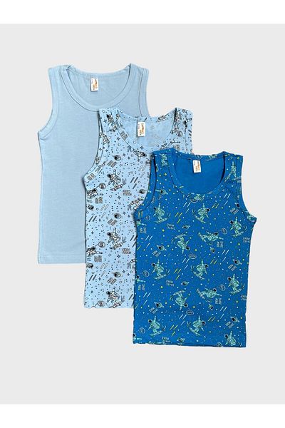 elmas kids Boy's Astronaut Space Pattern Blue 3-Piece Undershirt