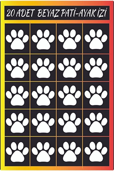 GSticker Pati İzleri 20 adet Oto Sticker Araba Cam  Kedi Köpek pati İzi Duvar Etiket Çıkartma Siyah-Beyaz