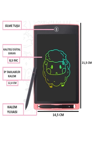 optana Tablet Yazı Çizim Tableti Resim Çizme Not Alma Tahtası Dijital LCD Ekranlı 8.5 Inç Tablet