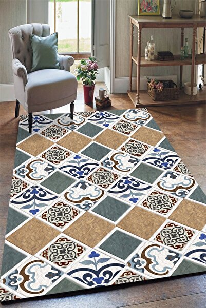 Yürük Home Welsoft Kumaş Dijital Baskılı YRK151 Modeli Lastikli Halı Örtüsü