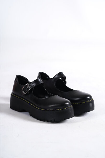 Moda Değirmeni Чорні жіночі мокасини на пряжці та зі шкіри Bg11361120004