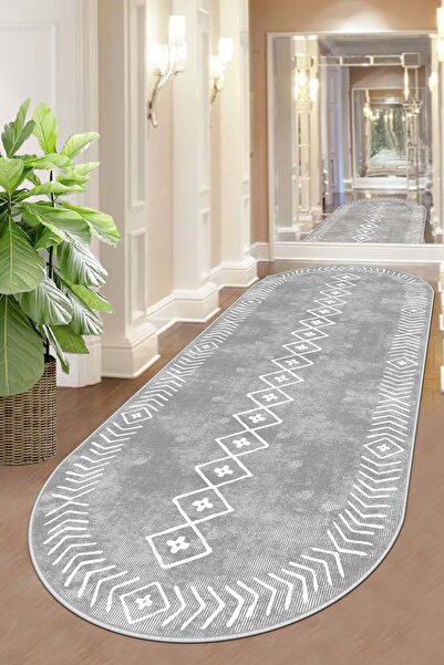 Lavita Home Machine Washable Non-Slip Base Stain Resistant Oval Runner Gray Cutting Runner for Home Decoration