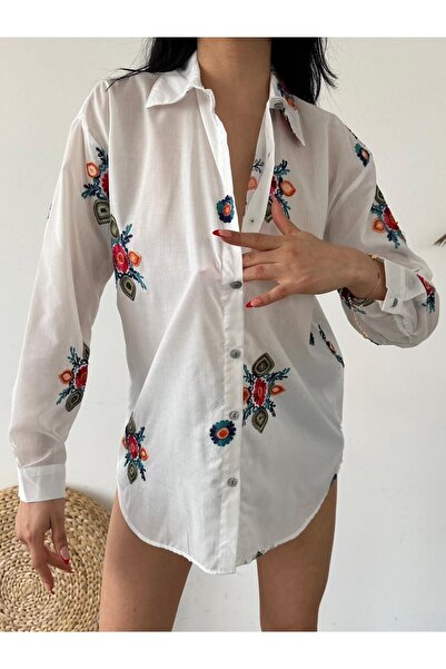 SHİROSA Cămașă albă de damă cu broderie - Shi128