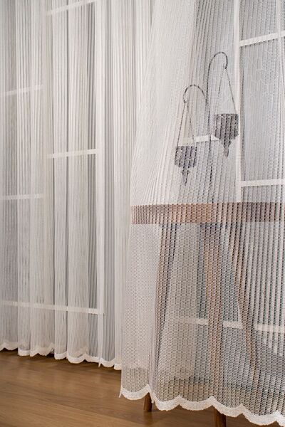 Perdelit Dantel Zemin Düz Tül Perde Ütü Istemez (1/3 Sık Pile)