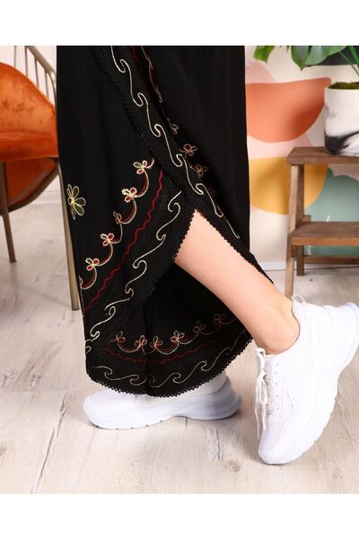 ZTO Kadın Etnik Hint Işi Kapaklı Nakış Işleme Şalvar Pantalon