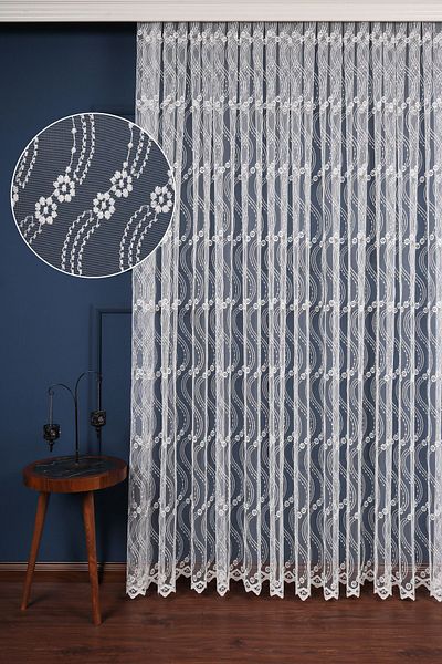 Perdelit Es Pattern Embroidery Embroidered Tulle Curtain (1/2.5 Normal Pleat)