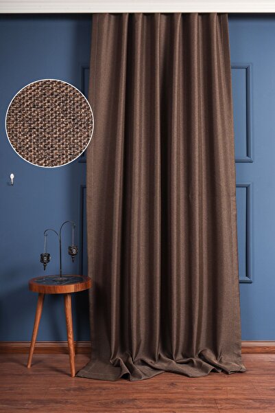Perdelit Kahverengi Keten %100 Işık Geçirmez Blackout Karartma Güneşlik ( Pilesiz Düz Dikim)