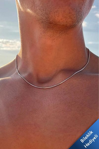 The Collection Unisex Thin Italian Snake Model Silver Necklace Steel Chain
