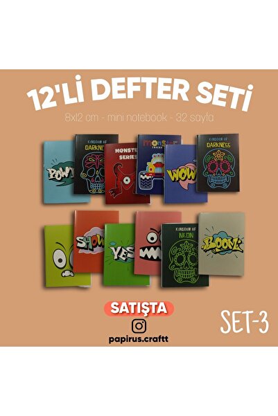 Craft 12'li MİNİ DEFTER SETİ ÇİZGİSİZ A7 (8cm x 12cm) MİNİ NOTEBOOK