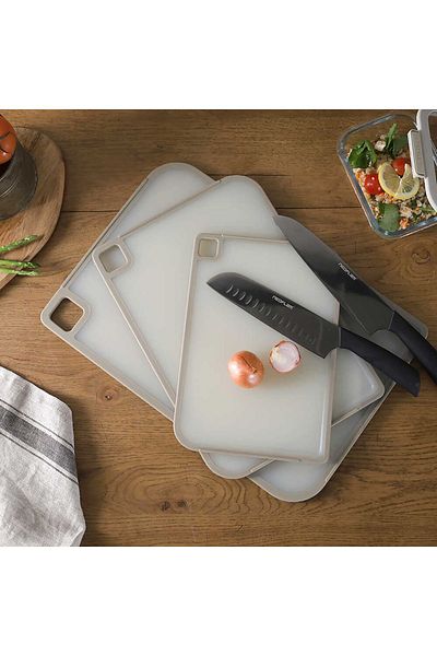 NEOFLAM Fika Cutting Board Beige Non-Slip Microban Protection 3 Piece Set