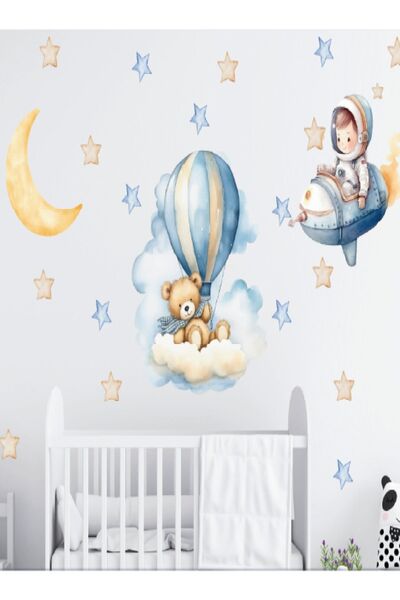 Kids Room Teddy Bear and Astronaut Themed  Wall Stickers Set