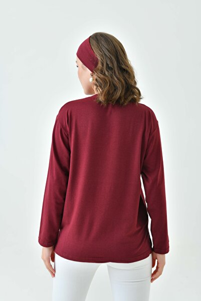 mirach Claret Red Cotton Combed Cotton Tunic Blouse |   Long Sleeve Comfortable T-Shirt Stylish Top with Bandana Gift