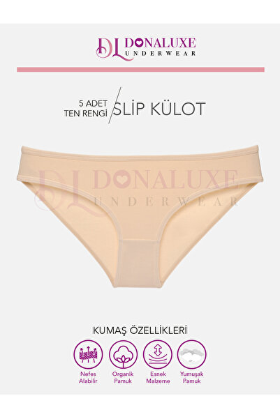 Donaluxe Cotton Soft Fabric - Pack of 5 Women's Bikini Panties, Skin Color Slip Panties