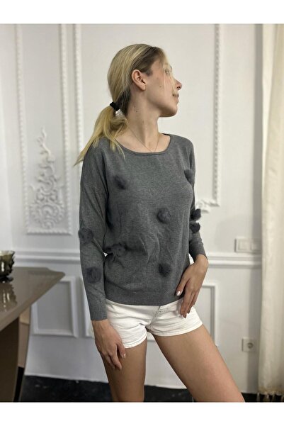 Bohemian Kadın Ponpon Detaylı Kaşmir Kazak