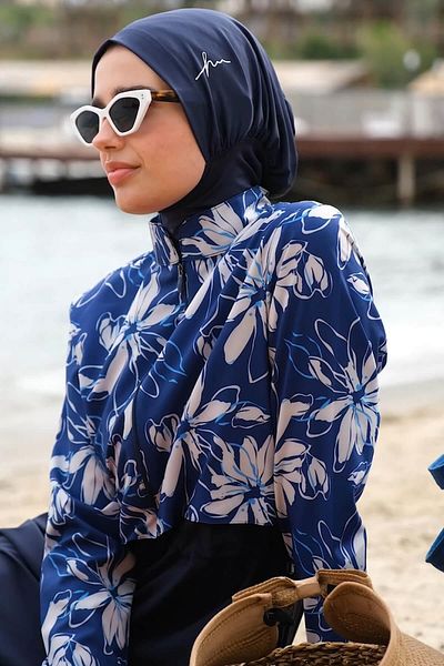 Haşema Esila Navy Blue Gilet Full Hijab Μαγιό Μπλούζα
