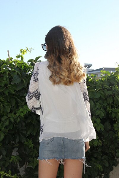 Bohemian Women's White Embroidered Silk Blouse