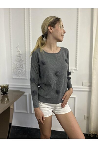 Bohemian Kadın Ponpon Detaylı Kaşmir Kazak