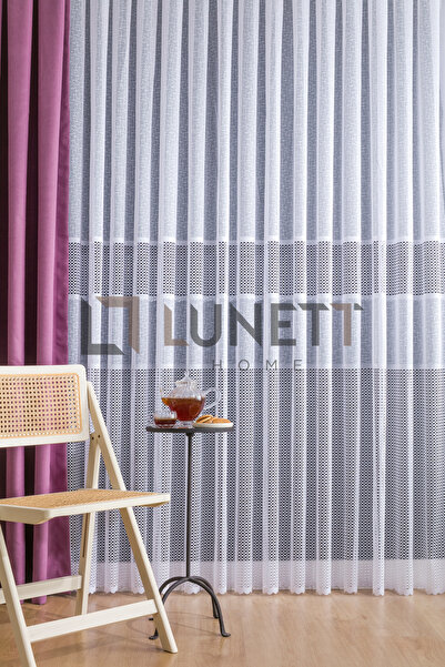 LUNETT HOME KULLANIMA HAZIR BEYAZ ŞERİTLİ APLİK ÖRME SIK PİLELİ 1X3 TÜL PERDE