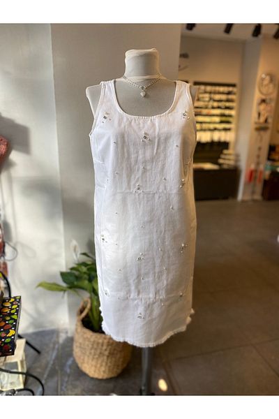 LEVURE Stone Detail Mini Colored Gabardin Dress