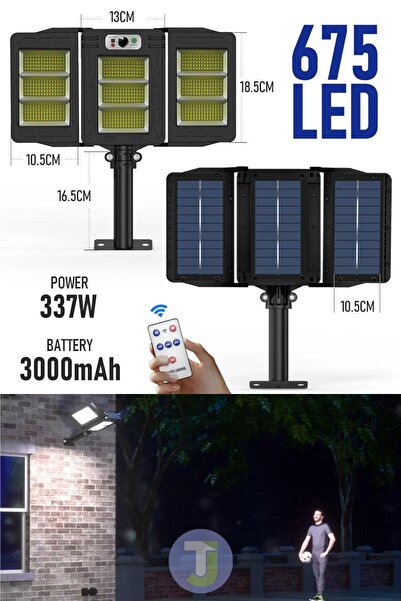 Technojet 675 Ledli Solar Güneş Enerjili Kumandalı Hareket Sensörlü Bahçe Aydınlatma Sokak Lambası