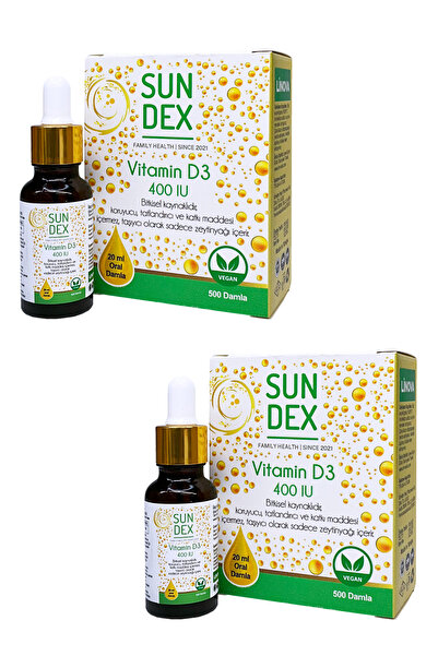 Sun Dex Family Health Since 2021 2'li Paket Vitamin D3 400 Iu 20 Ml Bitkisel Kaynaklı 500 Damla