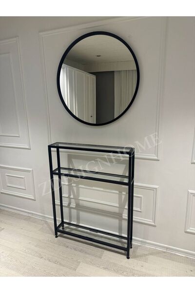 zdesignhome 80 Çap Ayna + 80x15x100 Cm Dresuar ( Şeffaf Cam ) Takım