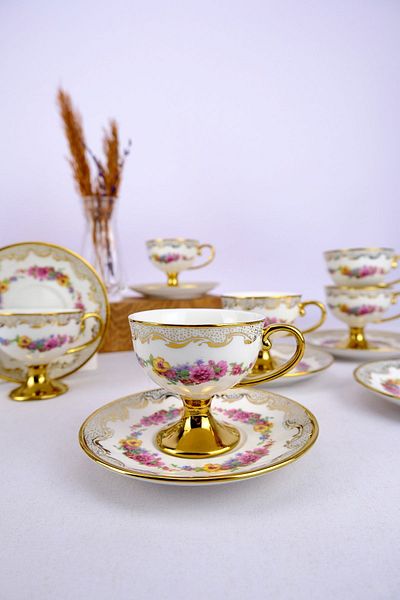 Kosova Drew Porcelain 6-Piece Floral Patterned Coffee Cup Set 90 Cc