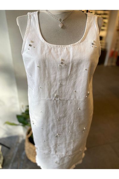 LEVURE Stone Detail Mini Colored Gabardin Dress