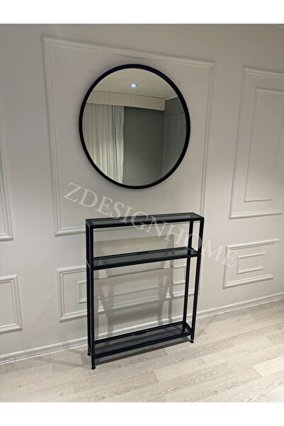 zdesignhome 80 Çap Ayna + 80x15x100 Cm Dresuar (füme Cam) Takım