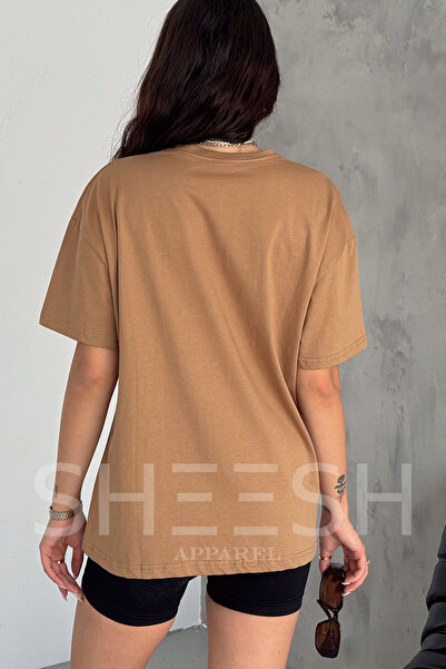 SHEESH APPAREL Women's Oversize T-shirt - Brown, Painting Printed