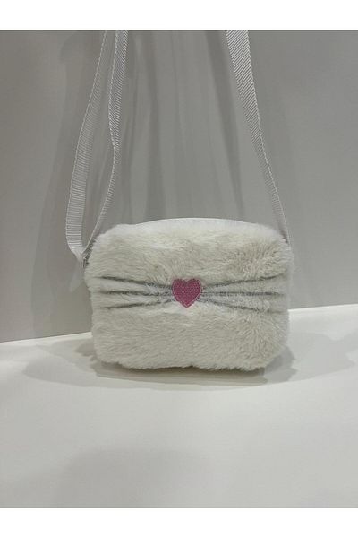 çantaevim Geantă de umăr albă de pluș pentru fetiță - Heart Furry