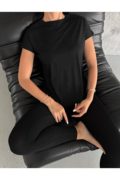 Look Forward Set cu tricou cu Colanți elastici din viscoză neagră pentru femei