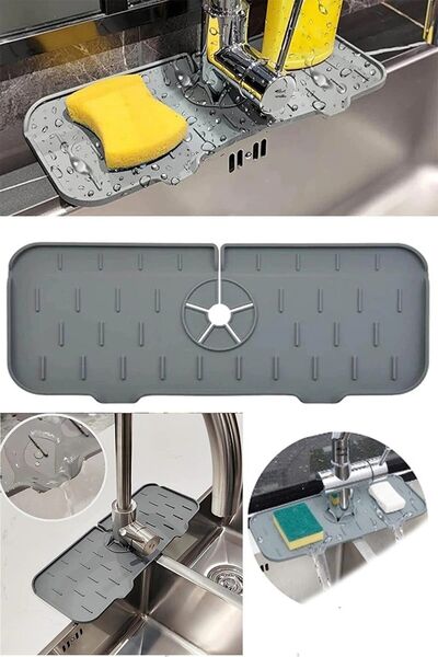 QNİAY Practical Faucet Sink Mat Gray Water Holder Faucet Mat Protective Dish Sponge Mat For Kitchen Bathroom