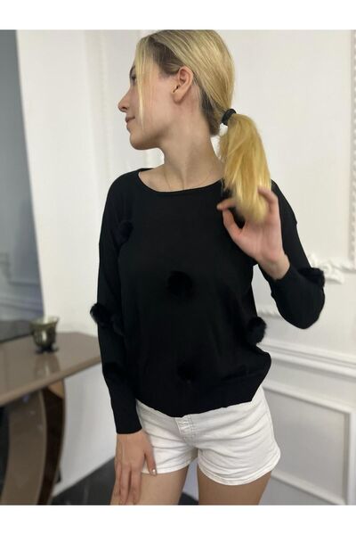 Bohemian Women's Pompom Detailed Cashmere Sweater