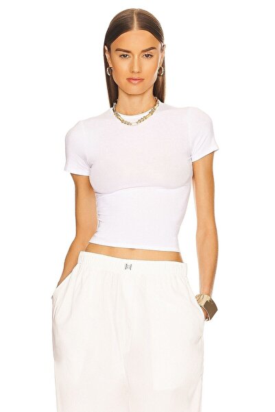 By Kul Design Білий джерсовий кроп-топ - жіночий, з короткими рукавами