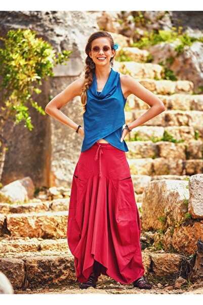 Bohemian Degaje Collar Sleeveless Off-the-Shoulder Indigo Blouse