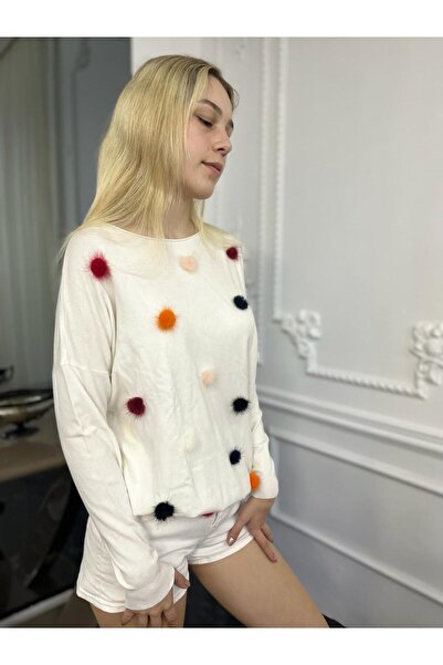 Bohemian Women's Pompom Detailed Stylish Sweater